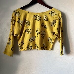 Vintage 80s/90s Yellow Graphic Women's Cropped Top Scoop Back